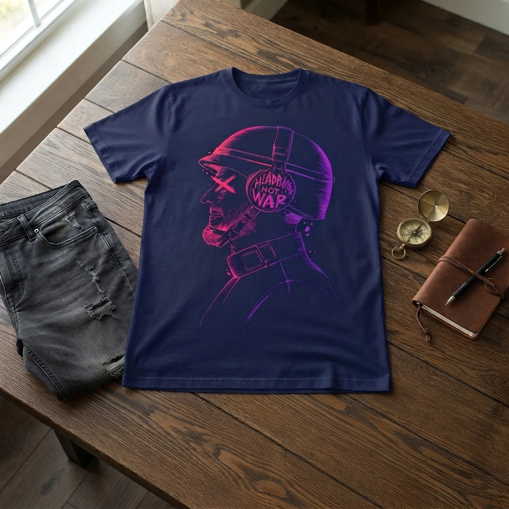 Graphic Printed Tee – Headphones For War Flatlay